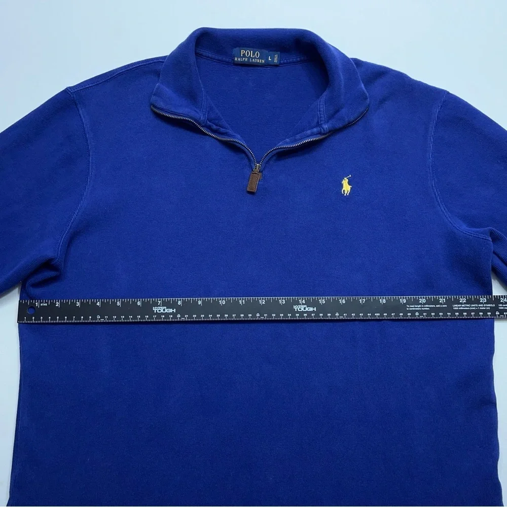 Polo Ralph Lauren 1/4 Zip Sweater Mens Size Large Blue Pony Logo Cotton Designer